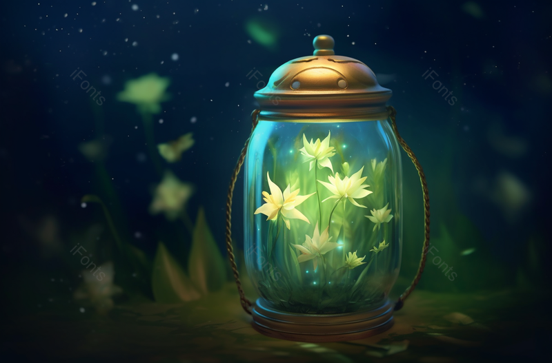 绿色小花煤油灯复古插画手绘风景画,插画/手绘图,插画/手绘图库,插画/手绘图下载,插画/手绘